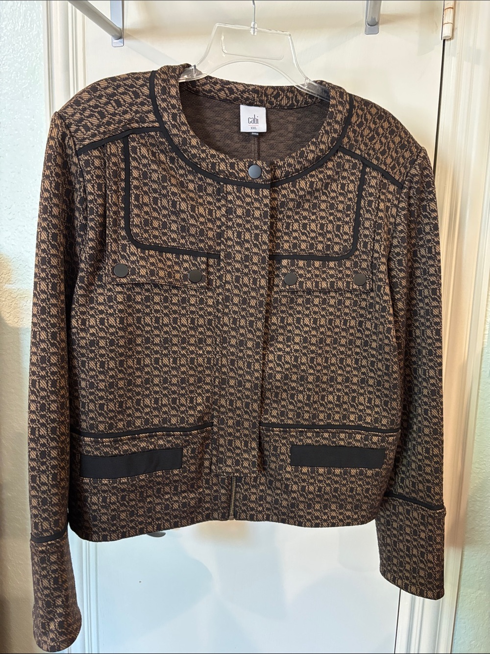 CAbi Director Jacket | Brown and Black Textured Round-Neck Blazer